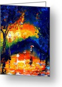 All Greeting Cards - Couples At Night Greeting Card by Artist  Singh