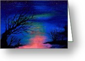 All Greeting Cards - Trees At Night Greeting Card by Artist  Singh