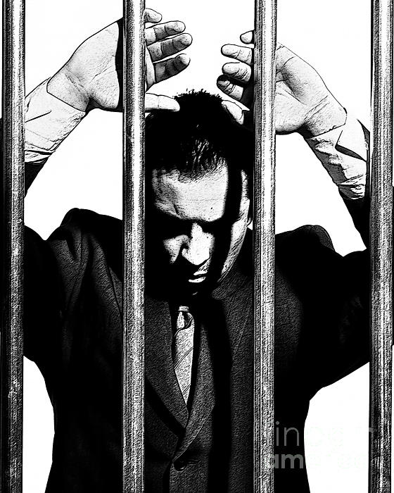 Drawing Style Of A Man Behind Bars In Prison Style by William Langeveld