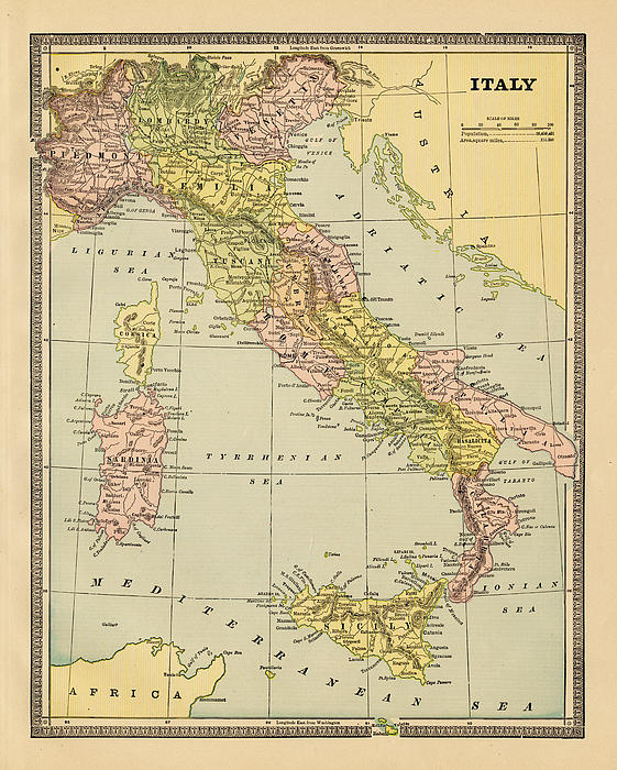 Antique Map Of Italy 1800s Print by Roberto Adrian