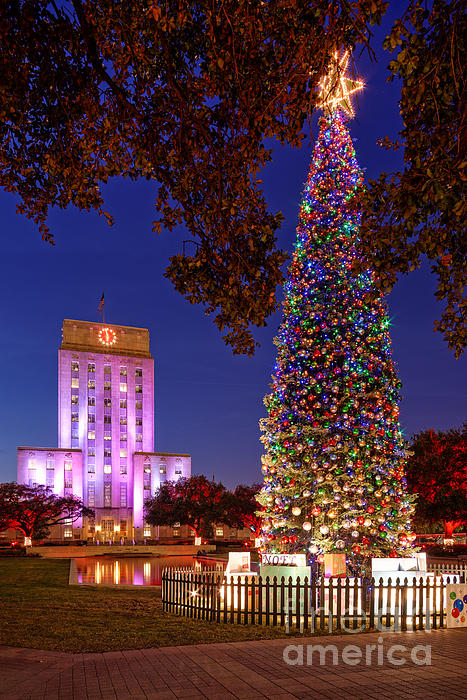 downtown houston christmas tree and city hall at twilight downtown houston christmas tree and city hall at twilight