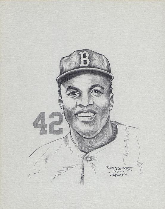 Black and white portrait of Jackie Robinson