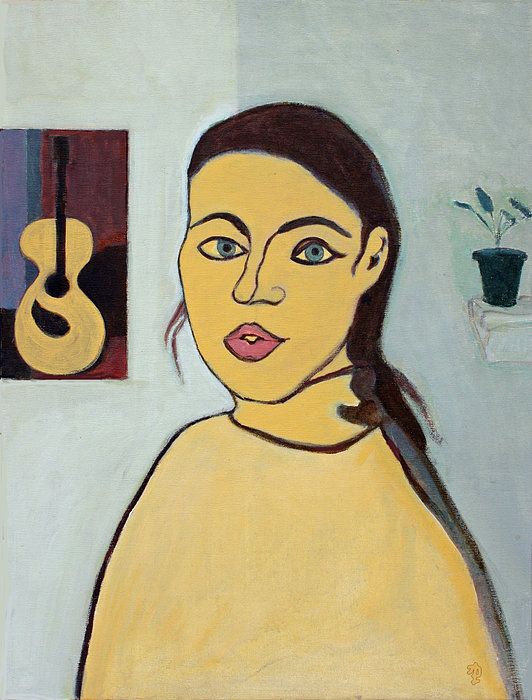 Self Portrait With Painting Of Guitar Print by Anita Dale Livaditis - self-portrait-with-guitar-painting-anita-dale-livaditis