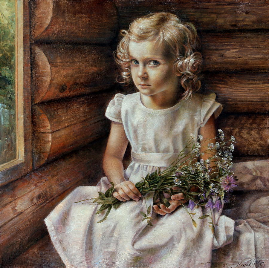 Girl With Wild Flowers Painting By Arthur Braginsky Fine Art America