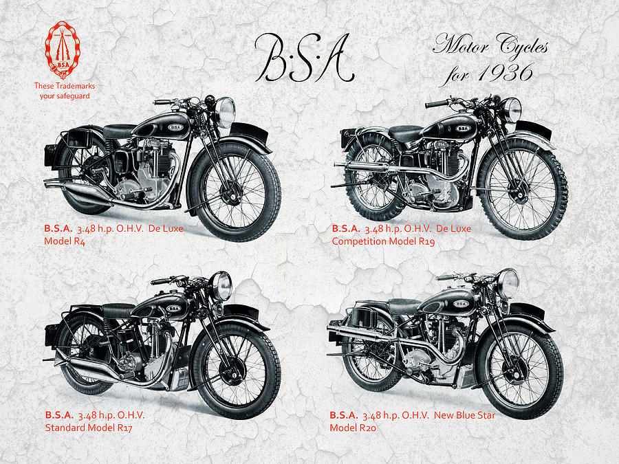 Bsa Motorcycle Photograph  Bsa Motor Cycles For 1936 by Mark Rogan