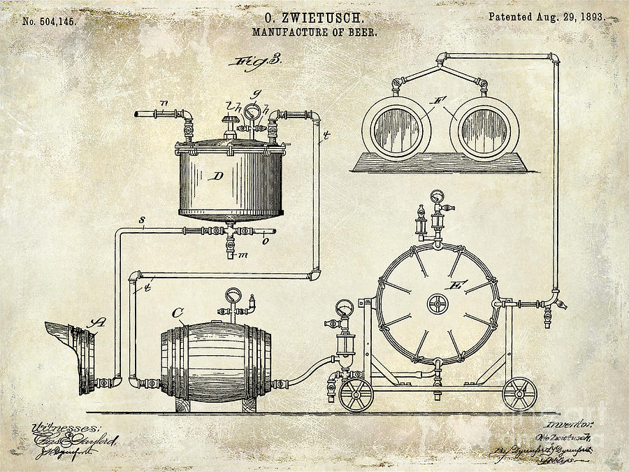 1893 Manufacture Of Beer Patent Drawing Photograph By Jon Neidert