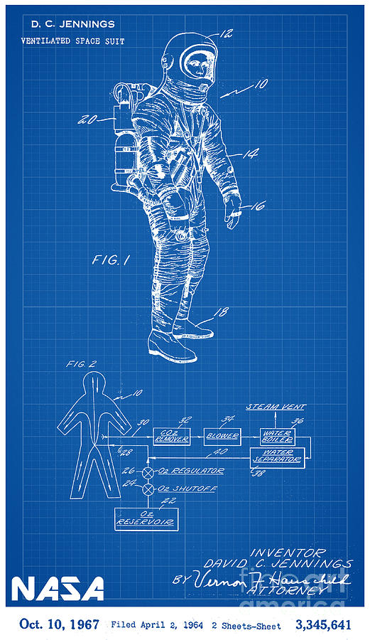 1967 Nasa Astronaut Ventilated Space Suit Patent Art 1 Drawing By Nishanth Gopinathan