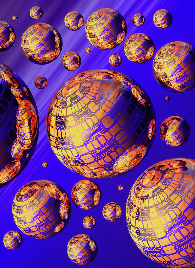 Computer Artwork Of Spheres Covered In Circuits Photograph By Mehau