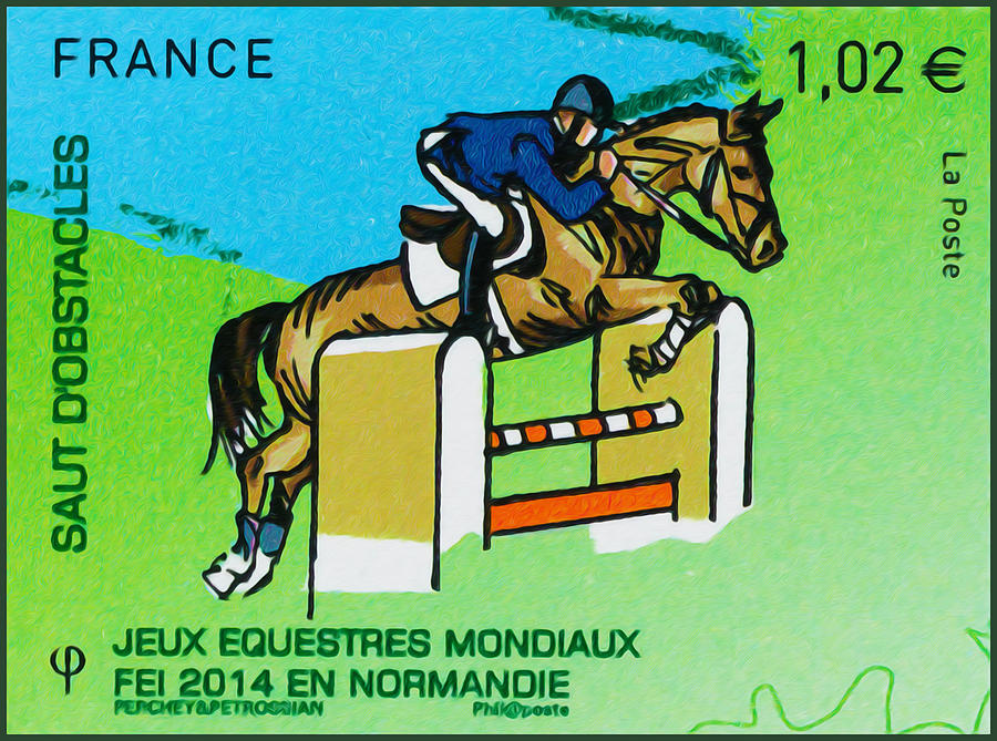 2014 Fei World Equestrian Games In Normandy Jumping Painting by Lanjee Chee