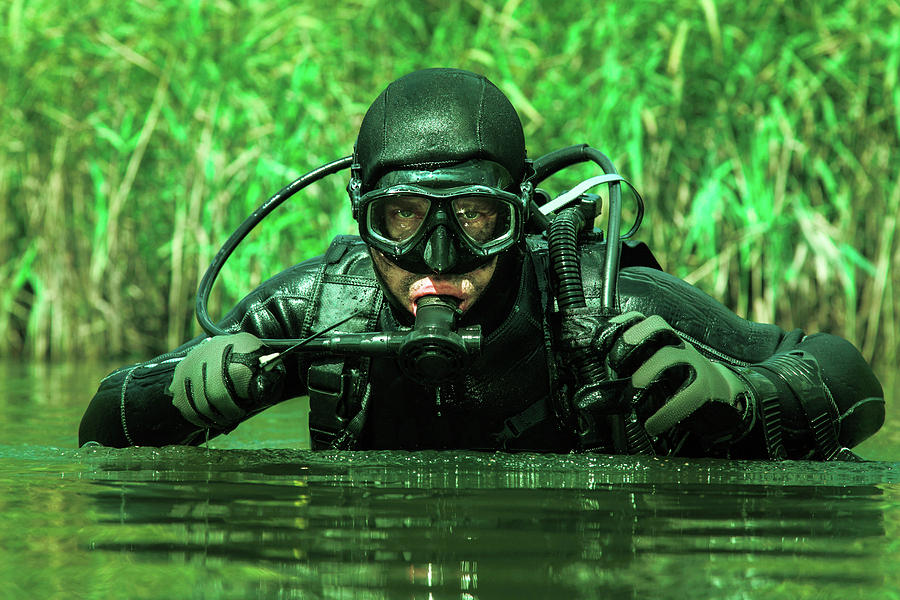 Frogman With Complete Diving Gear Photograph By Oleg Zabielin Fine