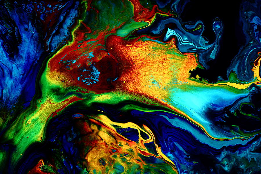 Abstract Art Modern Colorful Fluid Painting Bird Of
