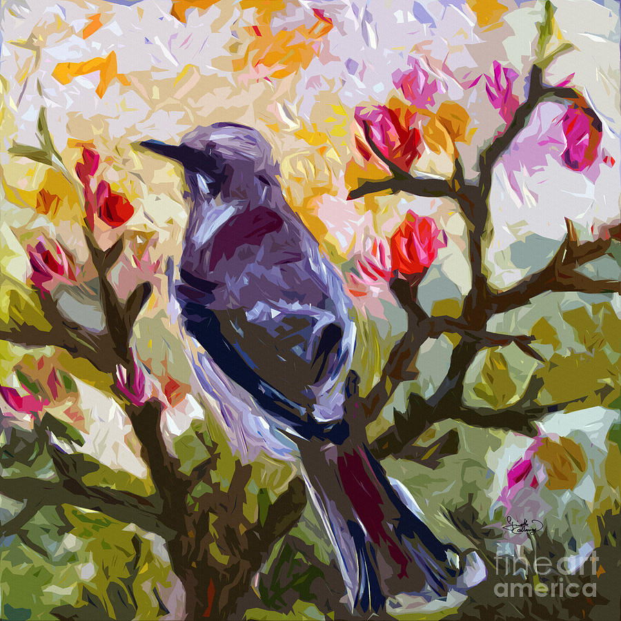 Abstract Mockingbird In Spring Painting by Callaway