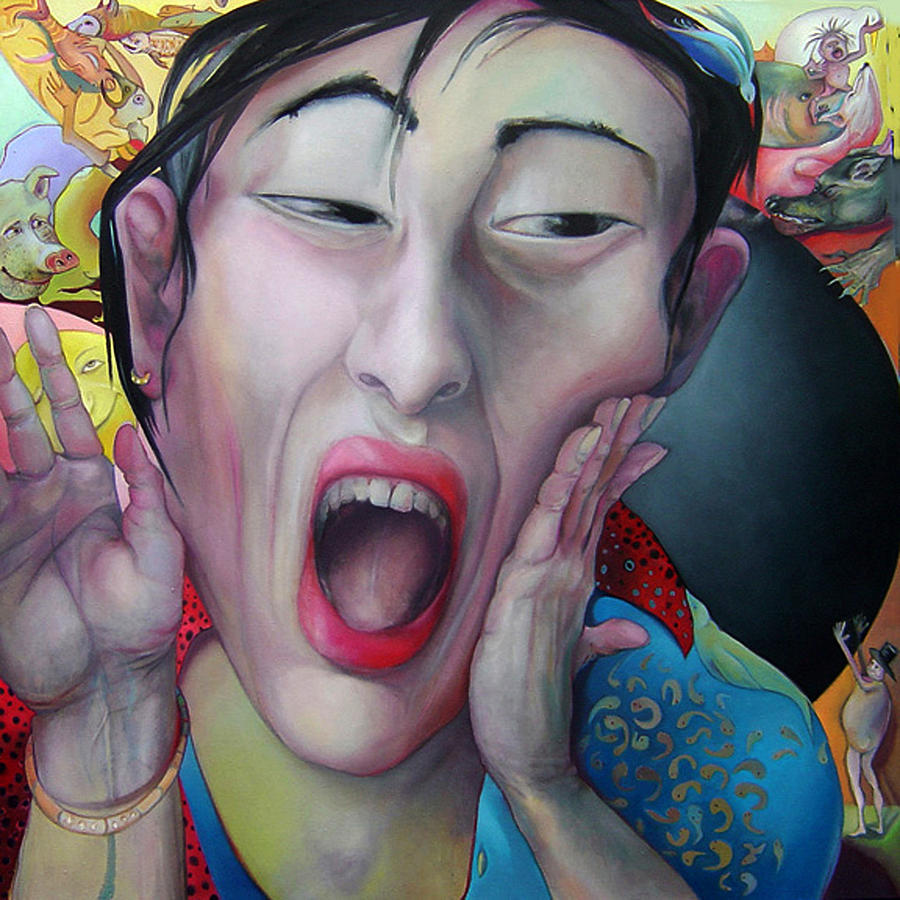 ... Face With Hands Touching And Mouth Open Painting - Ahh by <b>Linda Horsley</b> - ahh-linda-horsley