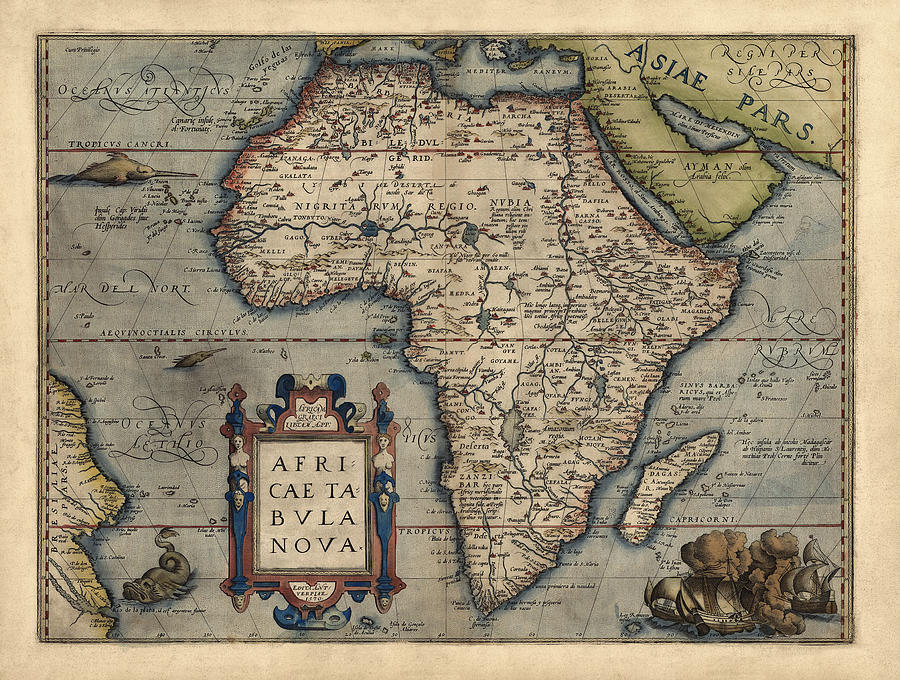 Antique Map Of Africa By Abraham Ortelius 1570 Drawing By Blue