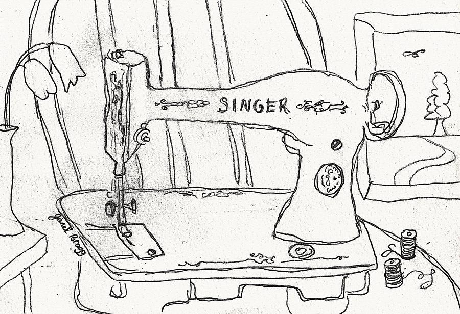 Antique Singer Sewing Machine Drawing By Janel Bragg