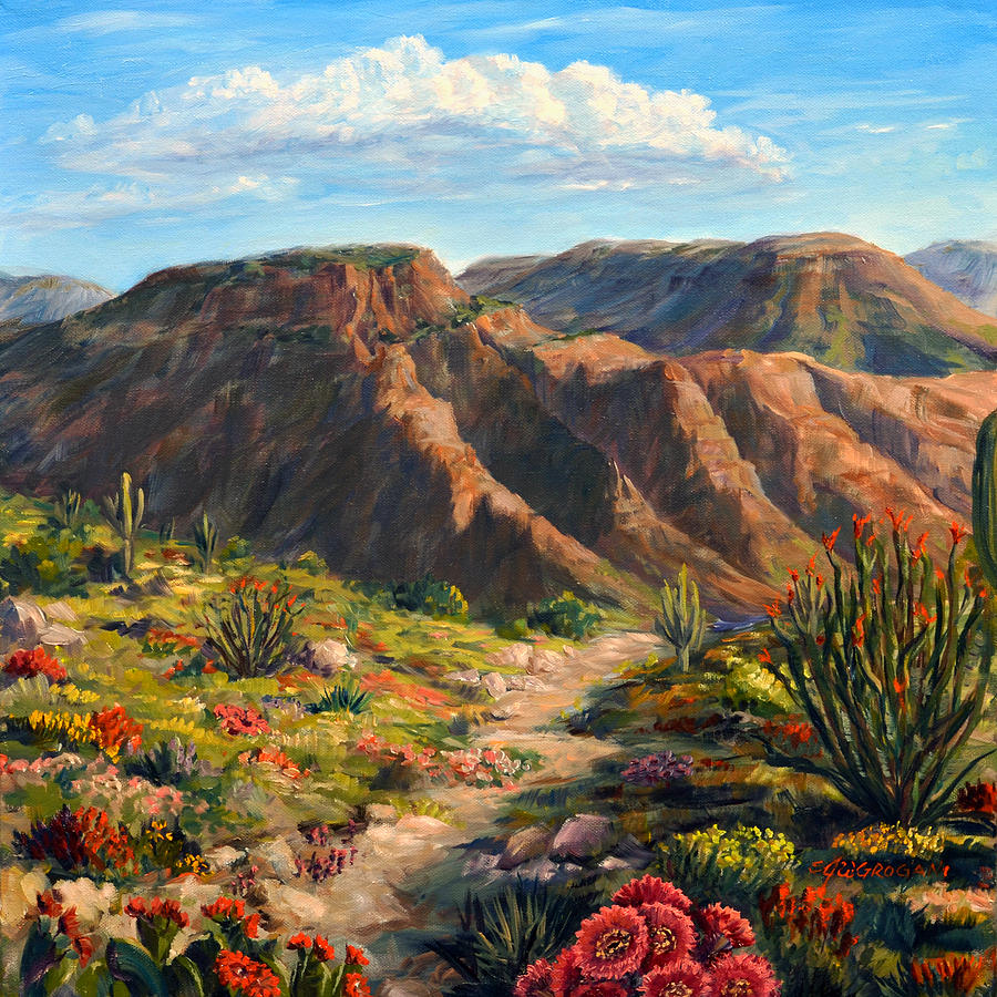 Arroyo Lindo Desert In Bloom Painting By Sjw Grogan