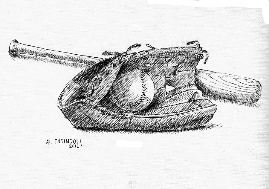 Bat Ball And Glove Drawing by Al Intindola