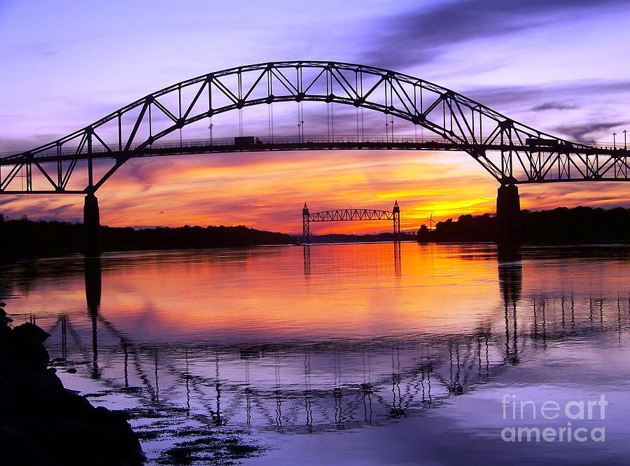 Bourne Bridge At Sunset Photograph by John Doble