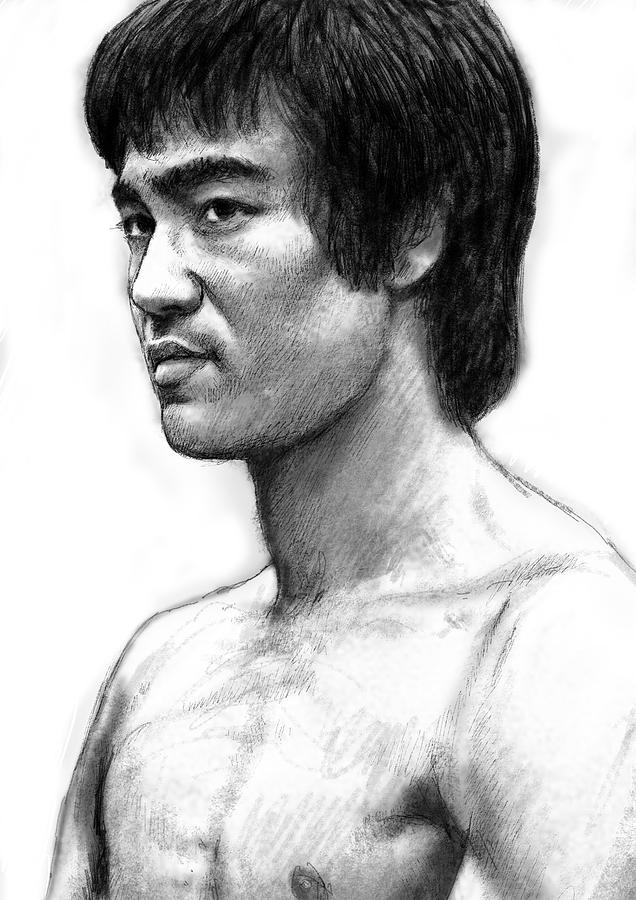Bruce Lee Art Drawing Sketch Portrait Painting by Kim Wang