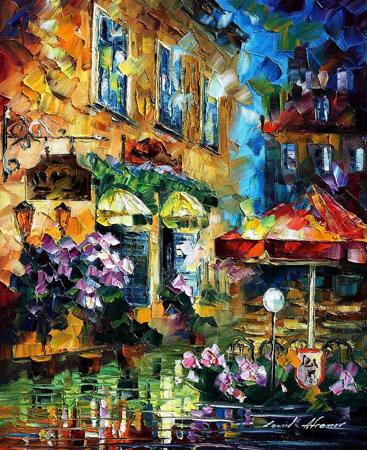 Cafe In Berlin Palette Knife Oil Painting On Canvas By Leonid Afremov