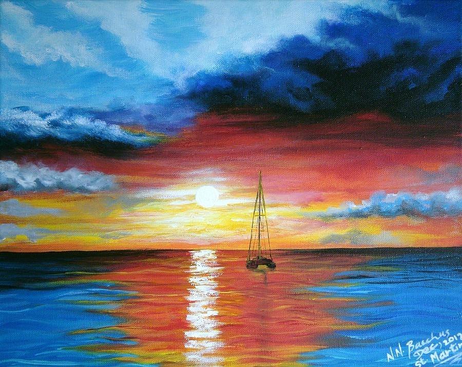 Caribbean Sunset Painting By Naeema Bacchus