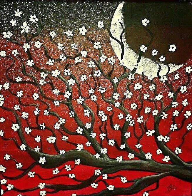 Cherry Blossom Moon Painting By Charlene Rogers Fine Art America