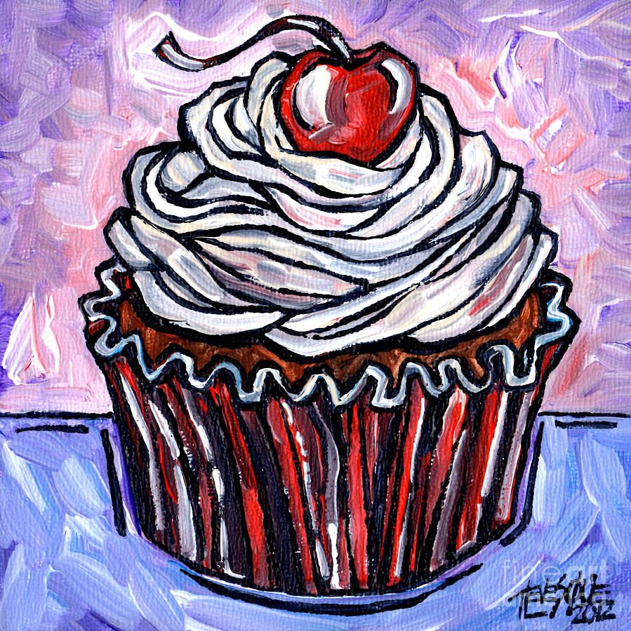 Cherry Pink Cupcake Painting By Tracy Levesque