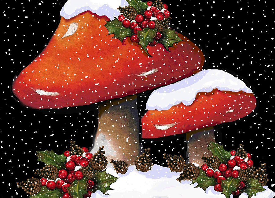 Christmas Mushrooms In Snow Mixed Media by Joyce Geleynse