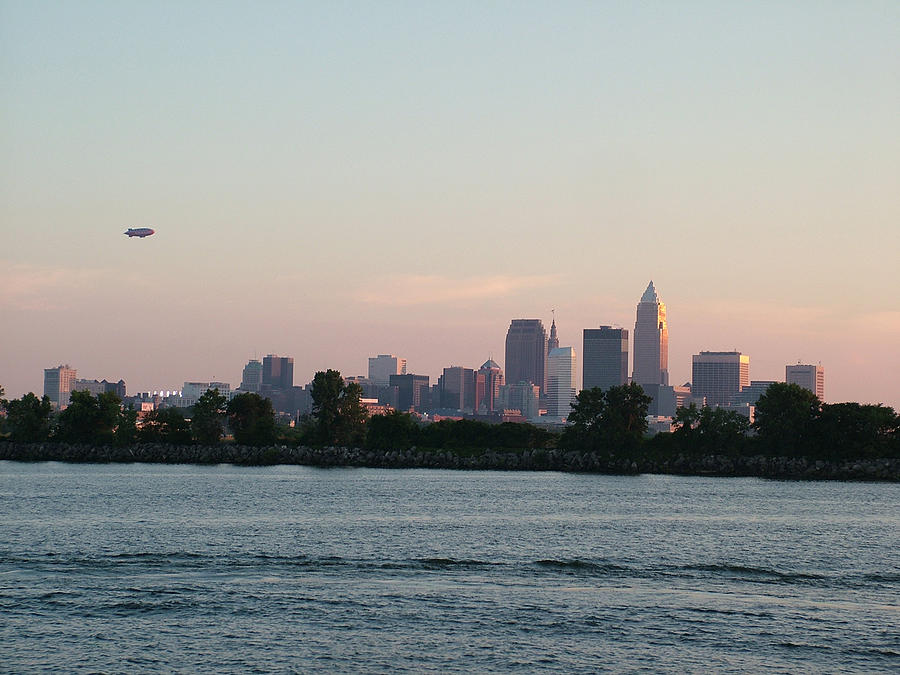 Cleveland Skyline With Blimp is a pyrography by Liz Copic which was 