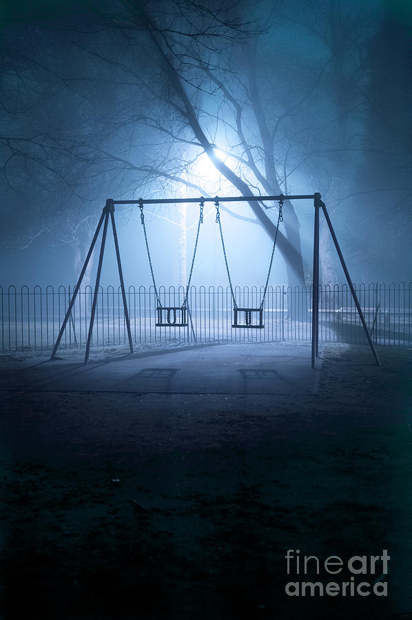 Deserted Playground Swings In Fog At Night Photograph By Lee Avison