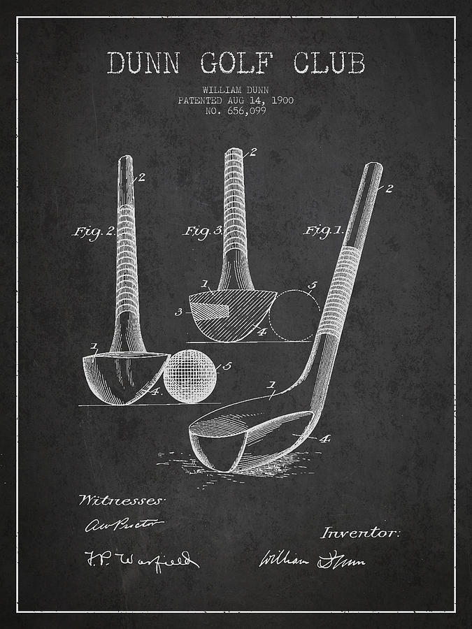 Dunn Golf Club Patent Drawing From 1900 Dark Digital Art By Aged