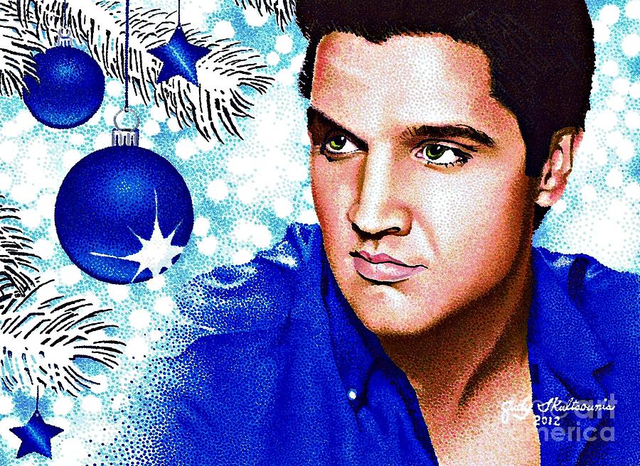 Elvis Blue Christmas Drawing - elvis-blue-christmas-judy-skaltsounis