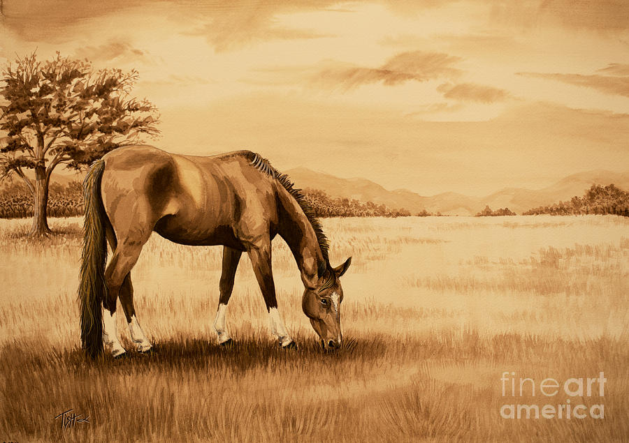Grazing Horse Painting by Tish Wynne