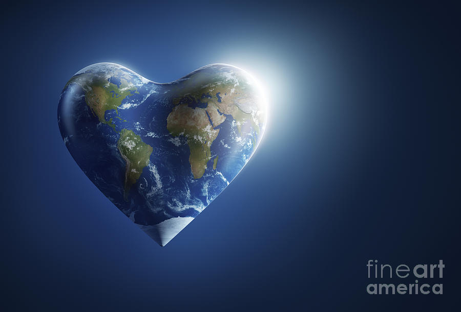 Heartshaped Planet Earth On A Dark Digital Art by Evgeny