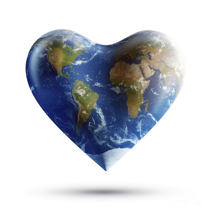 Heartshaped Planet Earth On A White Digital Art by Evgeny