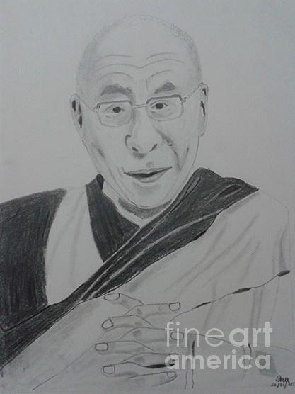 His Holiness - Dalai Lama Painting by Anu Radha - his-holiness-dalai-lama-anu-radha