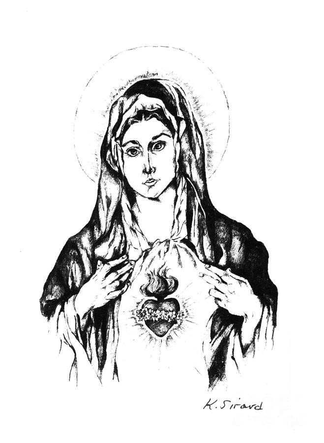 Immaculate Heart Of Mary Drawing by Karen Sirard