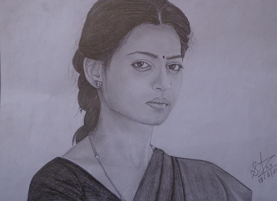 Indian Girl Drawing By Anu Swarna