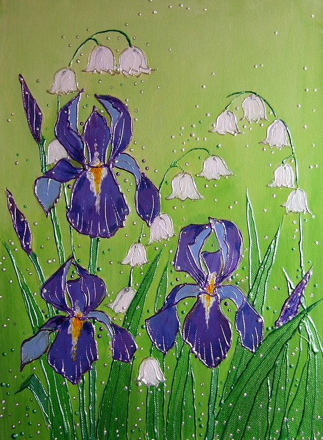 Iris And Lily Of The Valley Painting by Angela Livingstone