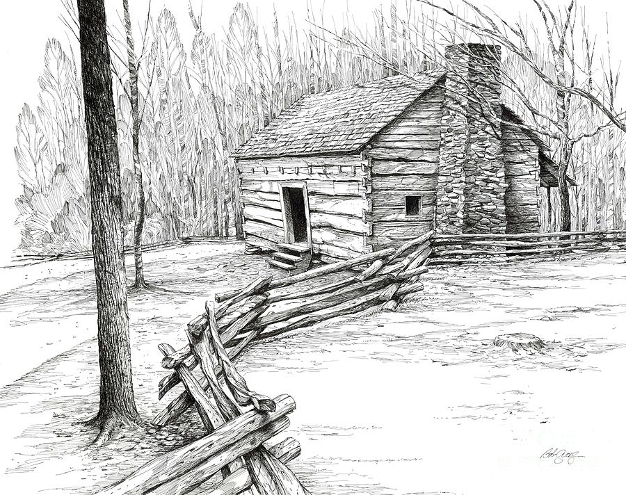 log cabin drawing easy