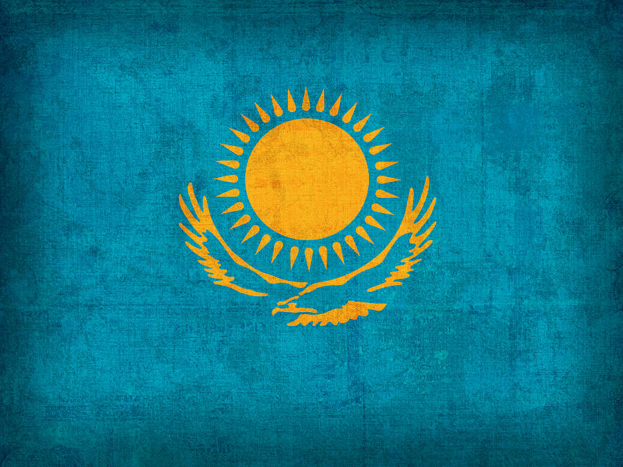 Kazakhstan Flag Vintage Distressed Finish Mixed Media By Design