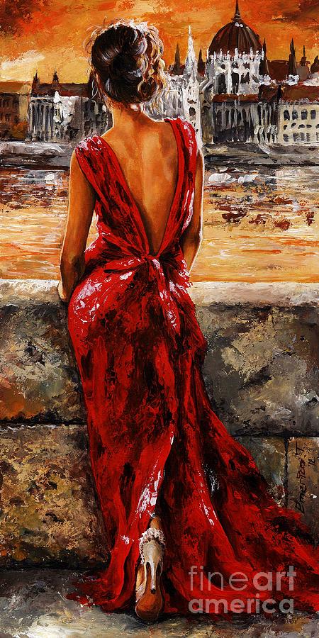 Lady In Red 34 - I Love Budapest Painting by Emerico Imre Toth