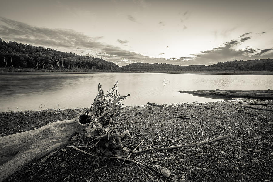 Lake Sunset Black And White by Dustin Woodell