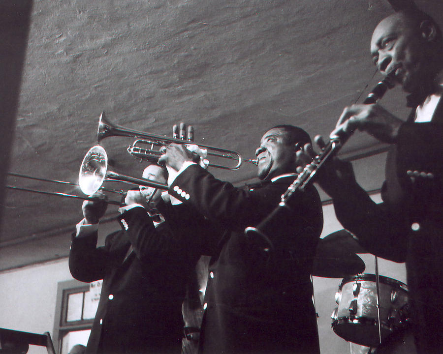 Louis Armstrong Playing The Trumpet With Band Photograph by Retro Images Archive