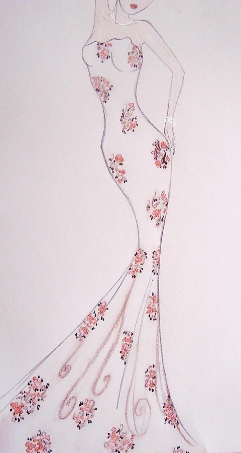 Mandarin Floral Dress Drawing by Christine Corretti