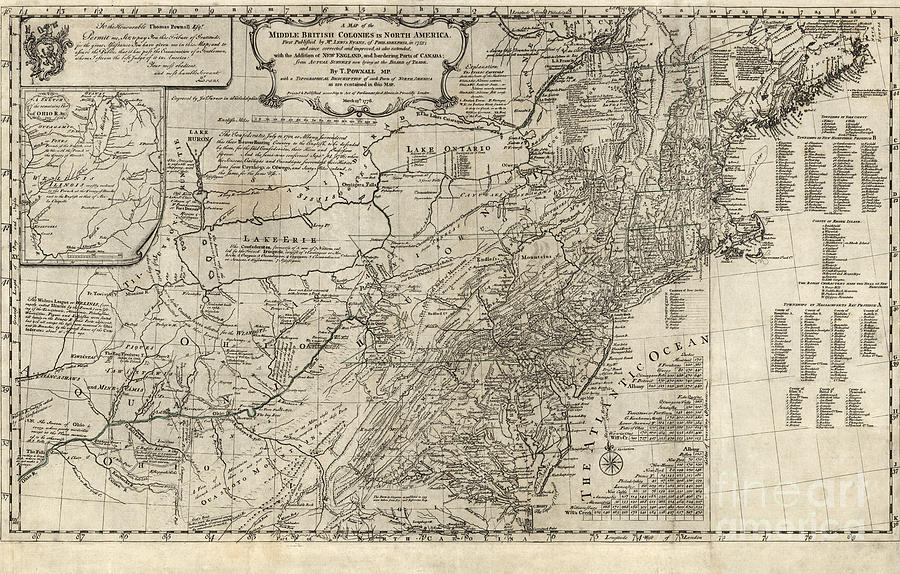 Map Of The Middle British Colonies In North America 1776 Drawing by