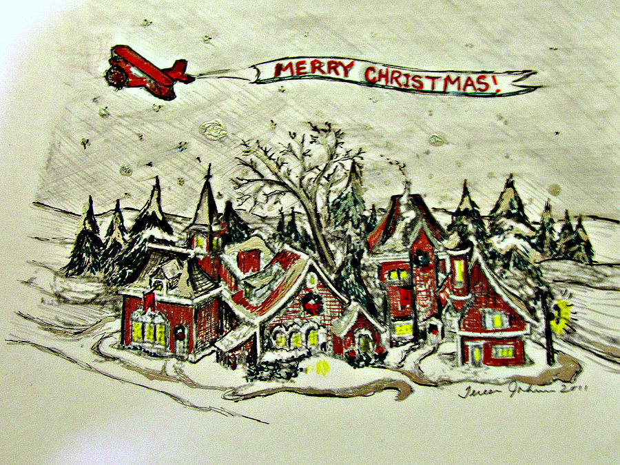 Christmas Village Drawing 