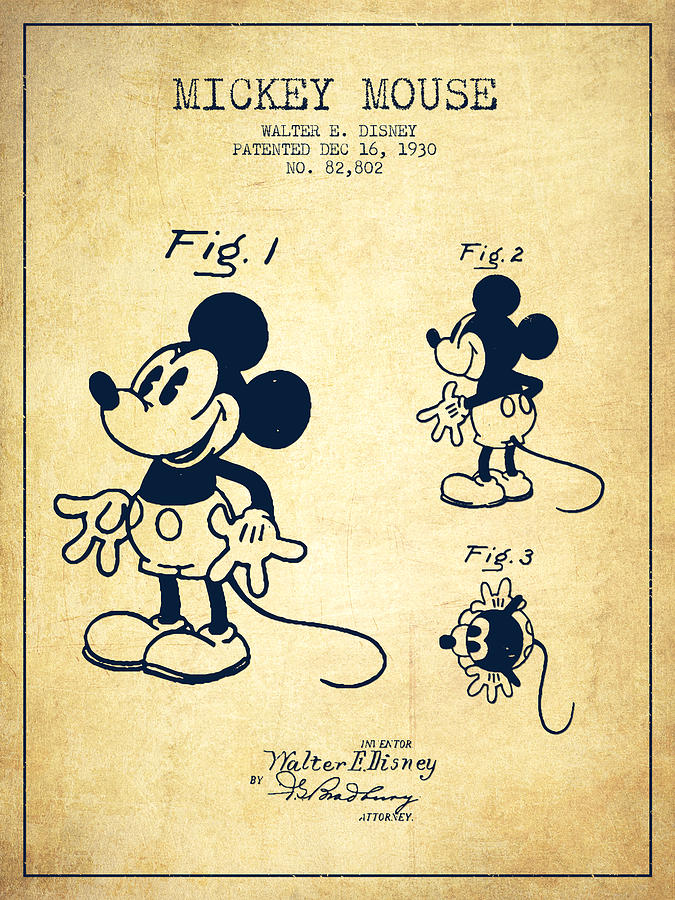 Mickey Mouse Patent Drawing From 1930 Vintage Drawing by Aged Pixel