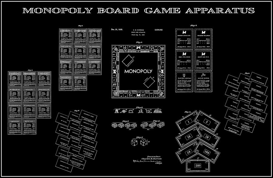 Monopoly Board Game Black Patent Art 1935 Digital Art By Daniel Hagerman