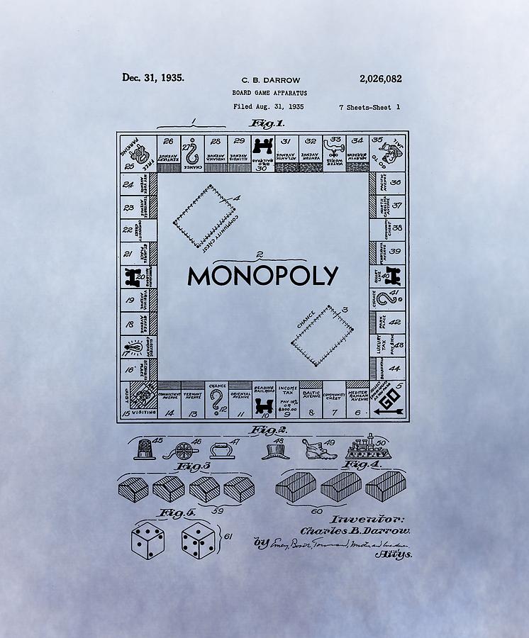 Monopoly Board Game Patent Digital Art By Dan Sproul